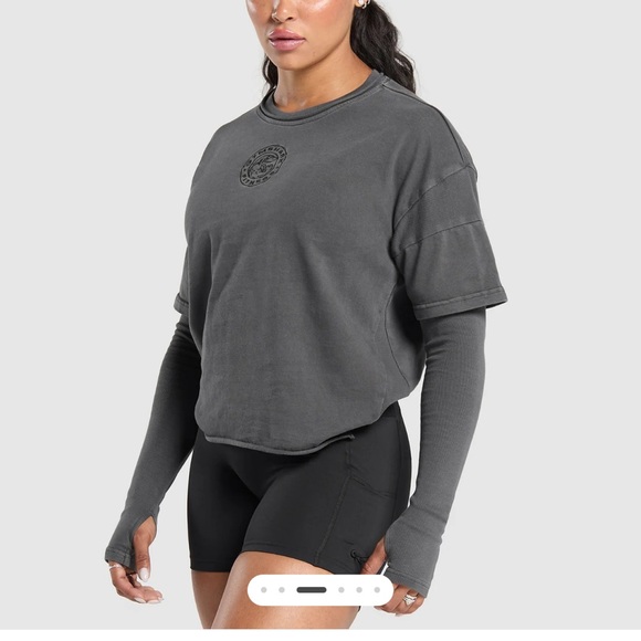 Gray Crop Boxy Long Sleeve Tee - Picture 2 of 4